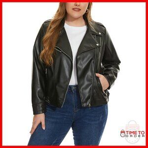 Plus Size Faux Leather Moto Jacket Zip Up Fitted Biker Style